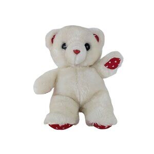 Vintage White Teddy Bear Plush 13" Valentine Red Heart Ears & Paws 1987